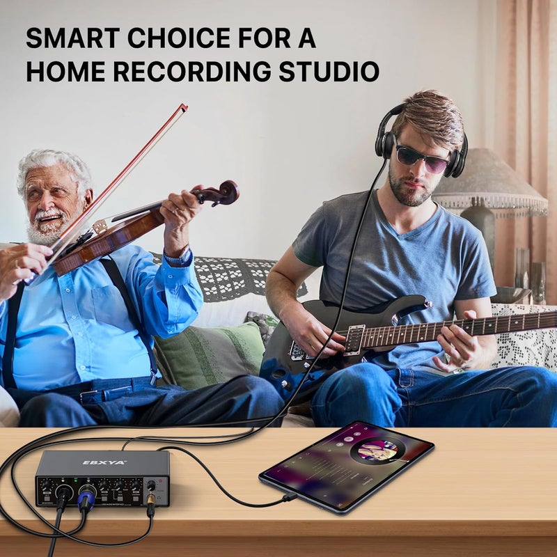 EBXYA 2x2 Audio Interface for Recording Music, 24-bit/192kHz Plug and Play USB Interface for PC and Mac, Studio, Guitar, Podcast, Streaming(Metallic Black) - Image 5